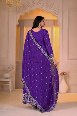 Purple chinon  silk   party  embroidery wear  sharara suit set 3