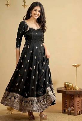 Black Embroidered Anarkali Gown with Intricate Zari Work & Flared Ethnic Party Wear Dress 1