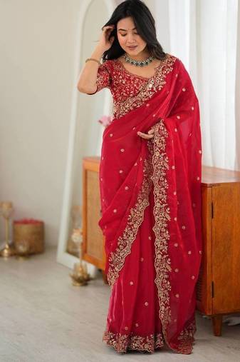 Designer Thread, Sequin Embroidery saree For Festive Party wear