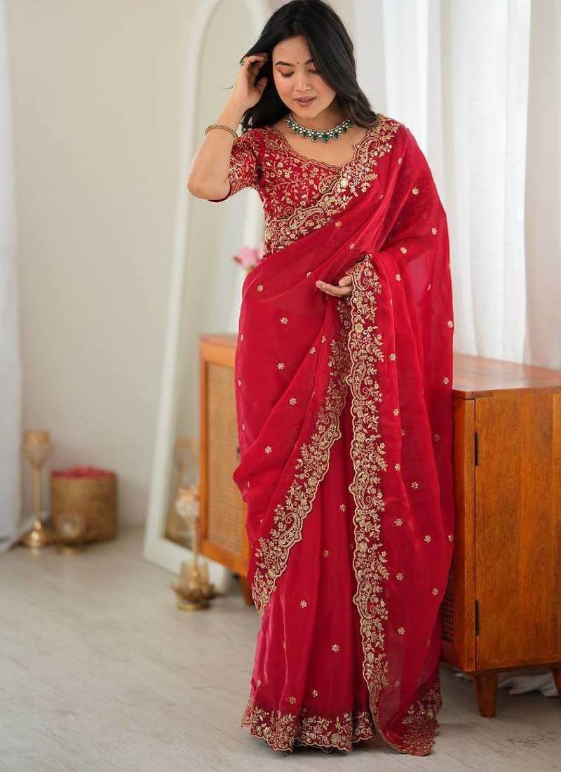 Designer Thread, Sequin Embroidery saree For Festive Party wear