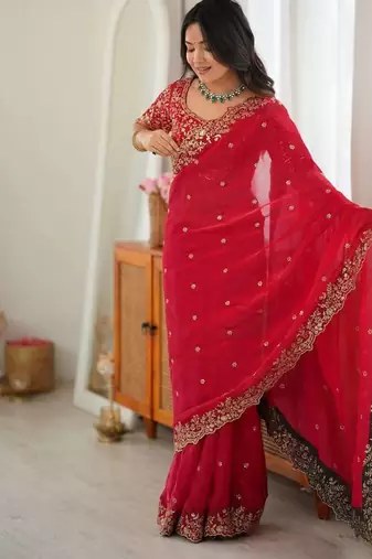 Designer Thread, Sequin Embroidery saree For Festive Party wear