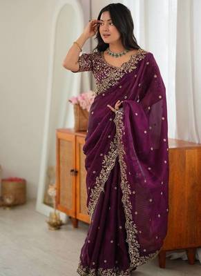 Designer Thread, Sequin Embroidery saree For Festive Party wear 1