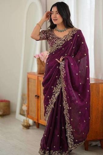 Designer Thread, Sequin Embroidery saree For Festive Party wear