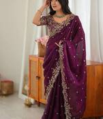 Designer Thread, Sequin Embroidery saree For Festive Party wear