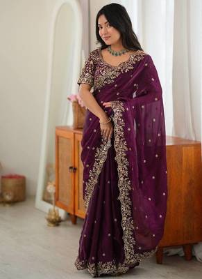 Designer Thread, Sequin Embroidery saree For Festive Party wear 2