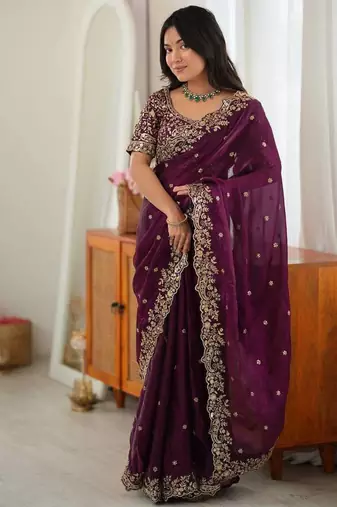Designer Thread, Sequin Embroidery saree For Festive Party wear