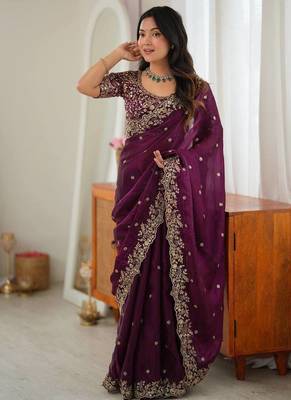Designer Thread, Sequin Embroidery saree For Festive Party wear 3