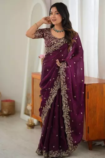 Designer Thread, Sequin Embroidery saree For Festive Party wear
