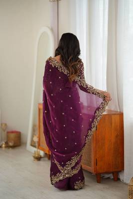 Designer Thread, Sequin Embroidery saree For Festive Party wear 4
