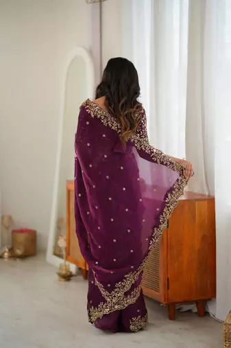 Designer Thread, Sequin Embroidery saree For Festive Party wear