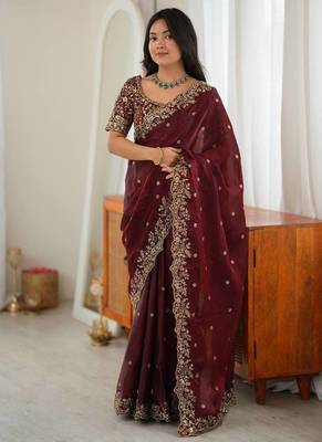 Designer Thread, Sequin Embroidery saree For Festive Party wear 1