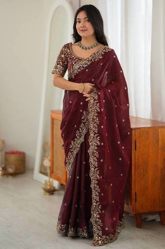Designer Thread, Sequin Embroidery saree For Festive Party wear