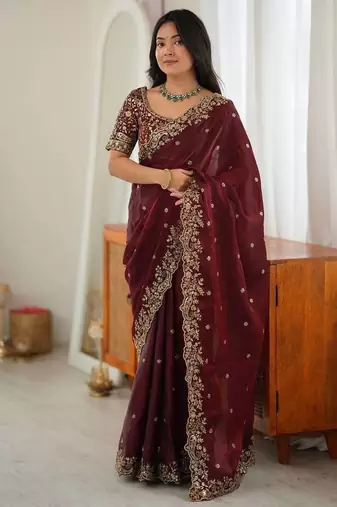 Designer Thread, Sequin Embroidery saree For Festive Party wear