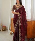 Designer Thread, Sequin Embroidery saree For Festive Party wear