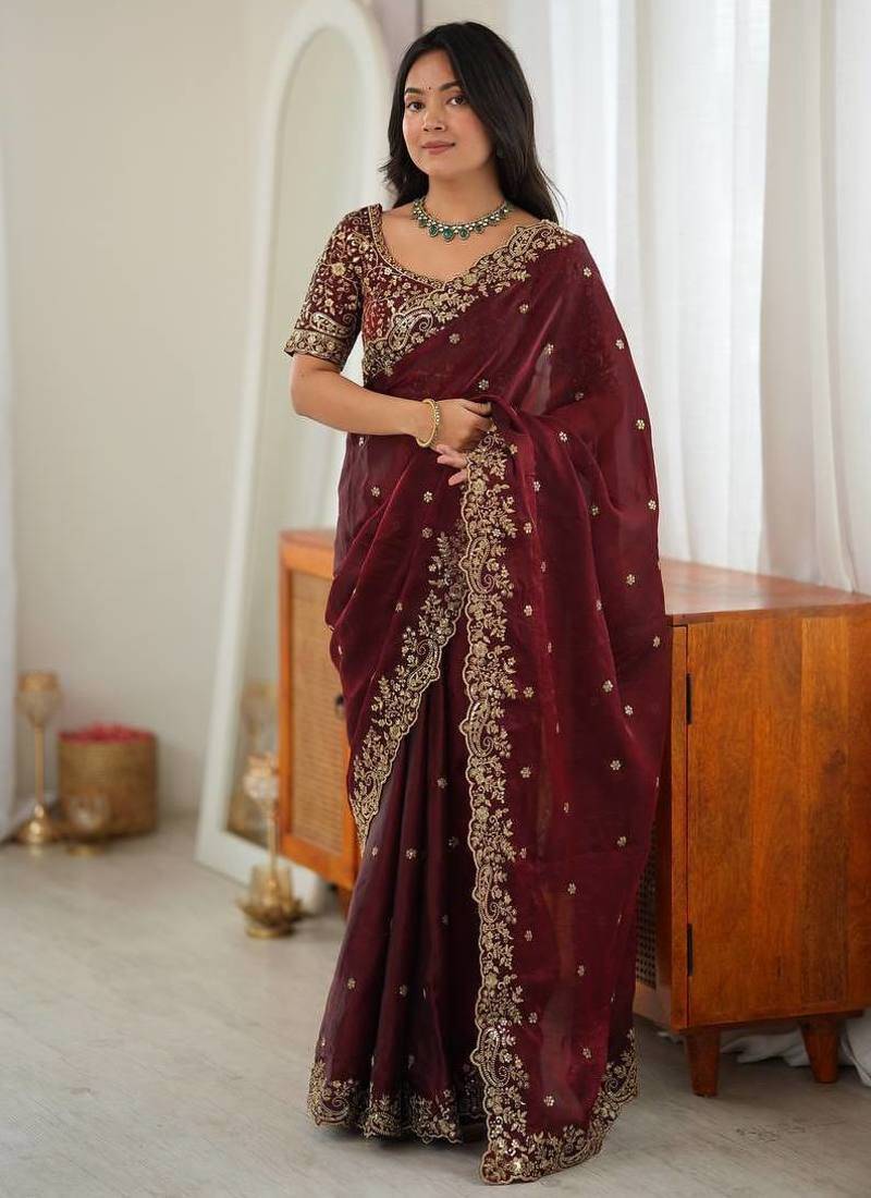 Designer Thread, Sequin Embroidery saree For Festive Party wear