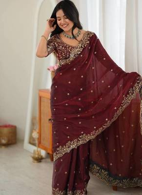 Designer Thread, Sequin Embroidery saree For Festive Party wear 2