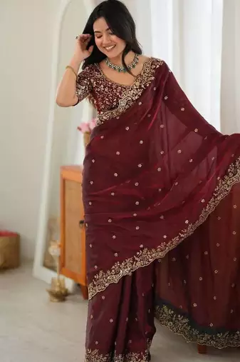 Designer Thread, Sequin Embroidery saree For Festive Party wear