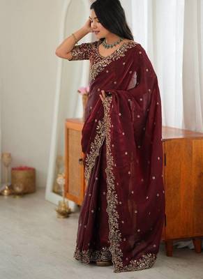 Designer Thread, Sequin Embroidery saree For Festive Party wear 3