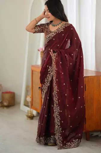 Designer Thread, Sequin Embroidery saree For Festive Party wear