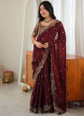 Designer Thread, Sequin Embroidery saree For Festive Party wear 4