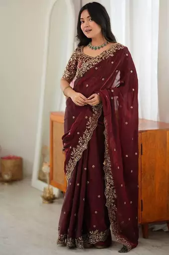 Designer Thread, Sequin Embroidery saree For Festive Party wear