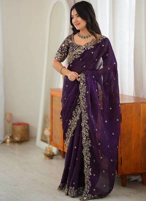 Designer Thread, Sequin Embroidery saree For Festive Party wear 1