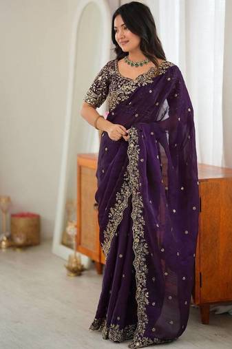 Designer Thread, Sequin Embroidery saree For Festive Party wear
