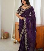 Designer Thread, Sequin Embroidery saree For Festive Party wear