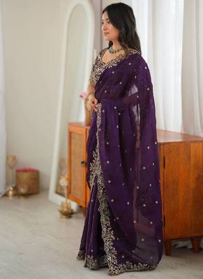Designer Thread, Sequin Embroidery saree For Festive Party wear 2