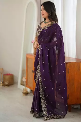 Designer Thread, Sequin Embroidery saree For Festive Party wear