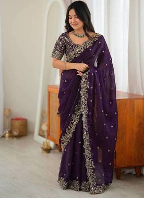 Designer Thread, Sequin Embroidery saree For Festive Party wear 3