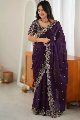 Designer Thread, Sequin Embroidery saree For Festive Party wear