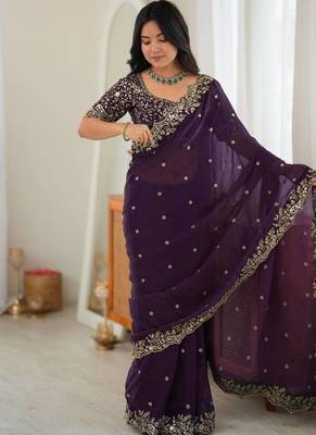 Designer Thread, Sequin Embroidery saree For Festive Party wear 4