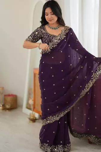 Designer Thread, Sequin Embroidery saree For Festive Party wear