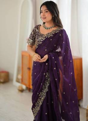 Designer Thread, Sequin Embroidery saree For Festive Party wear 5