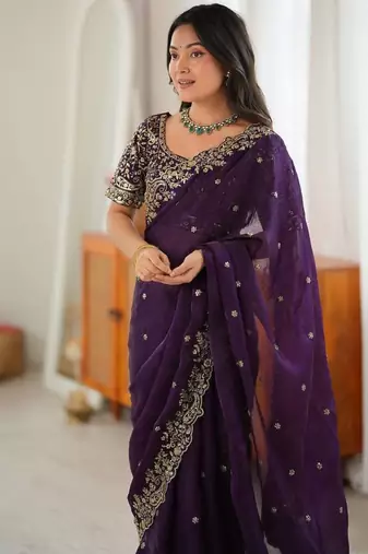 Designer Thread, Sequin Embroidery saree For Festive Party wear