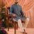 Blue men’s linen cotton embroidered kurta pajama set