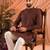 Maroon men’s linen cotton embroidered kurta pajama set