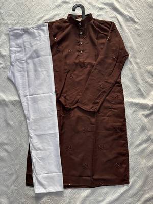 Maroon men’s linen cotton embroidered kurta pajama set 5