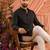Black men’s linen cotton embroidered kurta pajama set