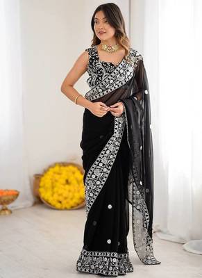 Designer Sequin Embroidery Saree For Festive Party wear 1