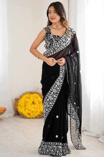 Designer Sequin Embroidery Saree For Festive Party wear