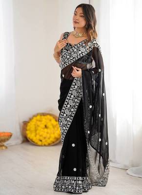 Designer Sequin Embroidery Saree For Festive Party wear 2