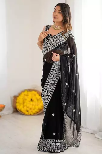 Designer Sequin Embroidery Saree For Festive Party wear