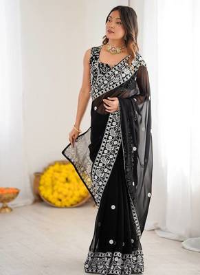 Designer Sequin Embroidery Saree For Festive Party wear 3