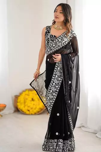 Designer Sequin Embroidery Saree For Festive Party wear