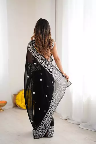 Designer Sequin Embroidery Saree For Festive Party wear