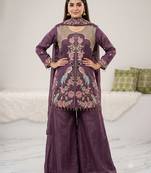 Lavender embroidered front slit kurti with sharara set