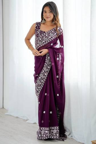 Designer Sequin Embroidery Saree For Festive Party wear