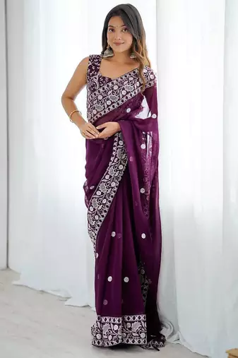 Designer Sequin Embroidery Saree For Festive Party wear